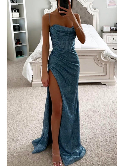 Women's Solid-Color Off-Shoulder Patchwork Zip-Front Pullover Dress in Blue - product view
