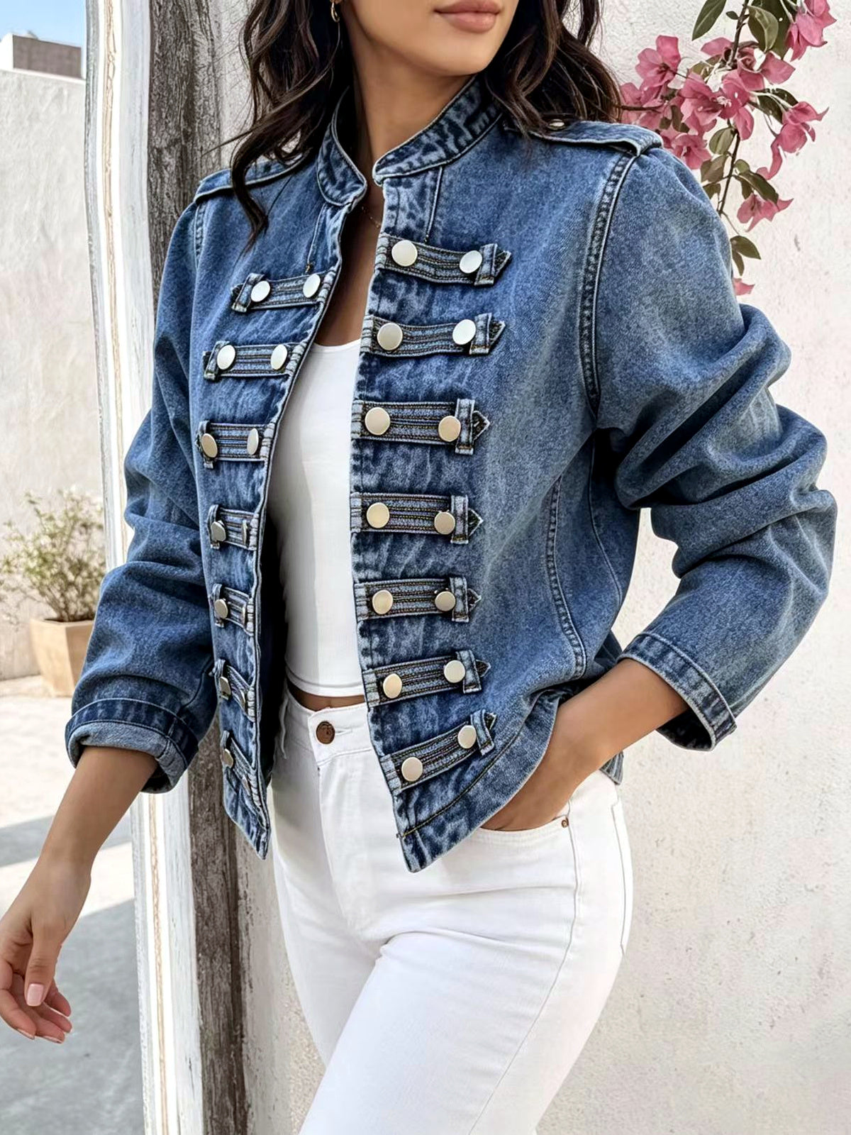 Women's Denim Long-Sleeve Jacket in Blue - product view