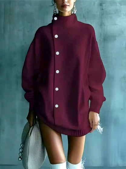 Women's Knit Solid-Color Relaxed-Fit Long-Sleeve Mid-Length Office Cardigan in Burgundy - product view