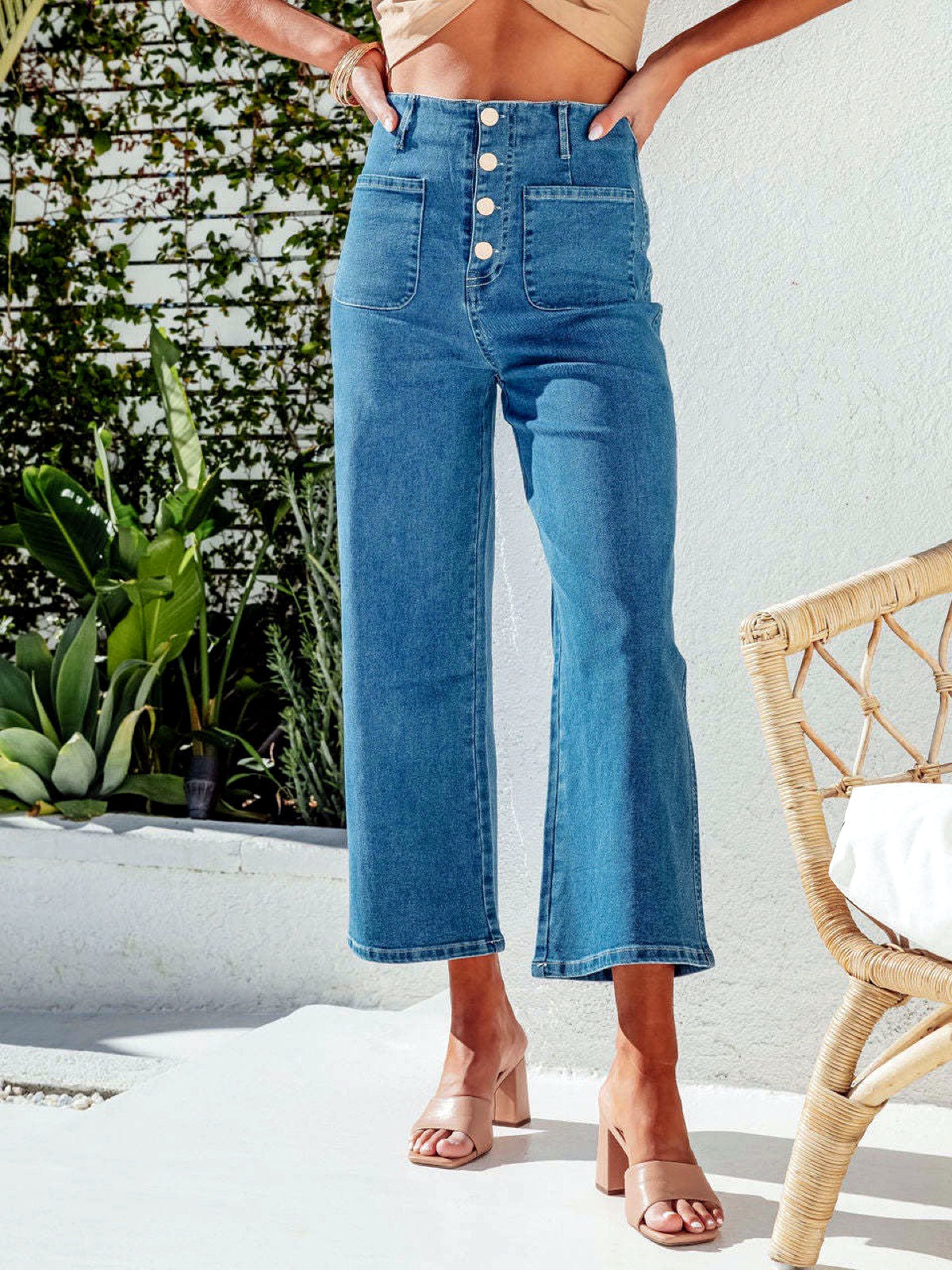 Women's Denim High-Waist Wide-Leg Jeans in Lake Blue - product view