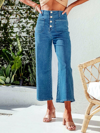 Women's Denim High-Waist Wide-Leg Jeans in Lake Blue - product view