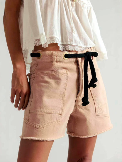 Women's Washed Denim Relaxed-Fit Mid-Rise Multi-Pocket Pocket Shorts in Orange - product view