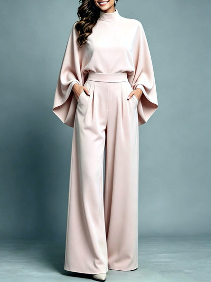 Relaxed-Fit Long-Sleeve Wide-Leg Top & Pants Set in Pink - product view