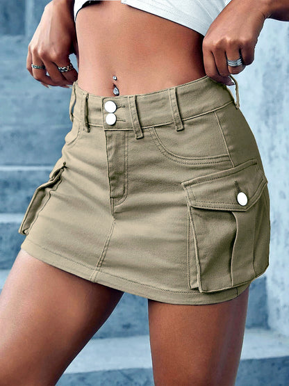Women's Washed Solid-Color Slim-Fit Straight-Leg Office Streetwear Skirt in Khaki - product view