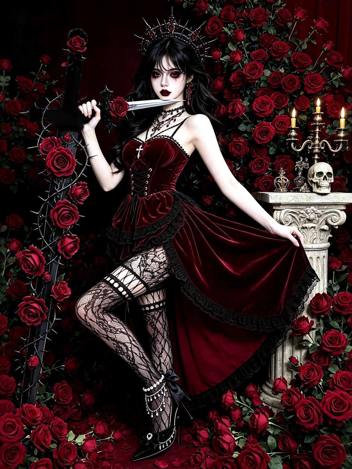 Women's Halloween Vampire-Inspired Velvet Costume - product detail view 2
