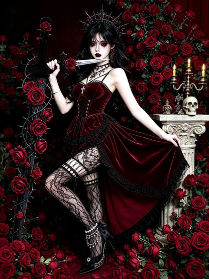 Women's Halloween Vampire-Inspired Velvet Costume - product detail view 2