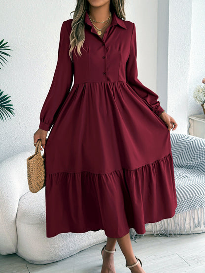 Women's Solid-Color Relaxed-Fit High-Waist Point-Collar Long-Sleeve Streetwear Shirt in Burgundy - product view