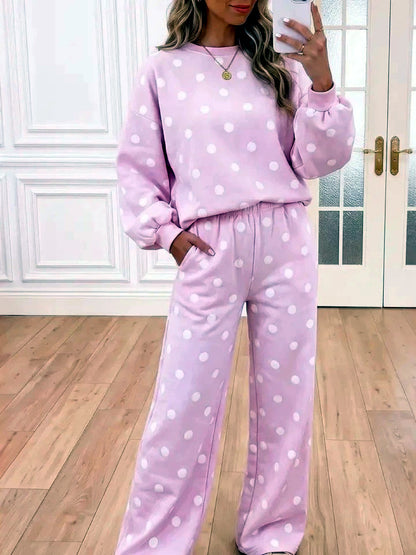 Women's Polka-Dot Wide-Leg Top & Pants Set in Pink - product view