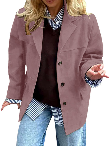 Women's Solid-Color Relaxed-Fit Single-Breasted Button-Front Point-Collar Pocket Blazer in Gray - product view