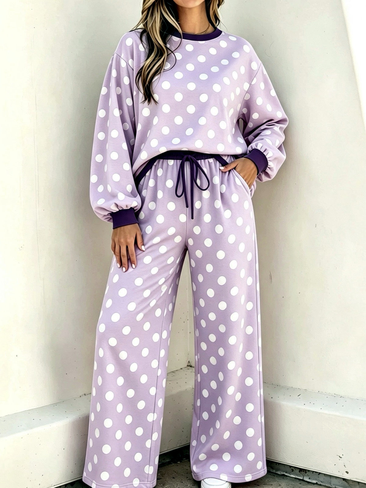 Women's Printed Relaxed-Fit High-Waist Top & Pants Set in Purple - product view