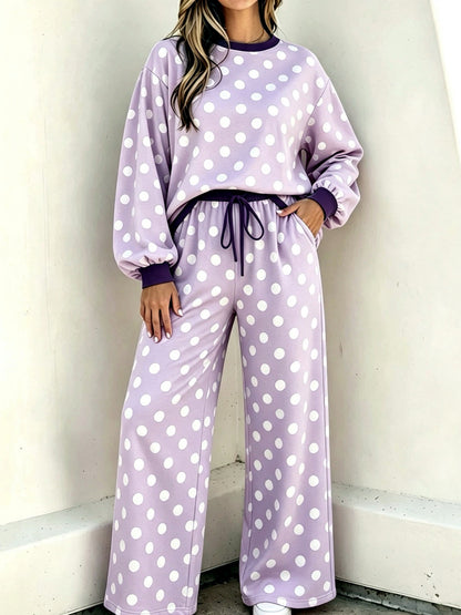Women's Printed Relaxed-Fit High-Waist Top & Pants Set in Purple - product view