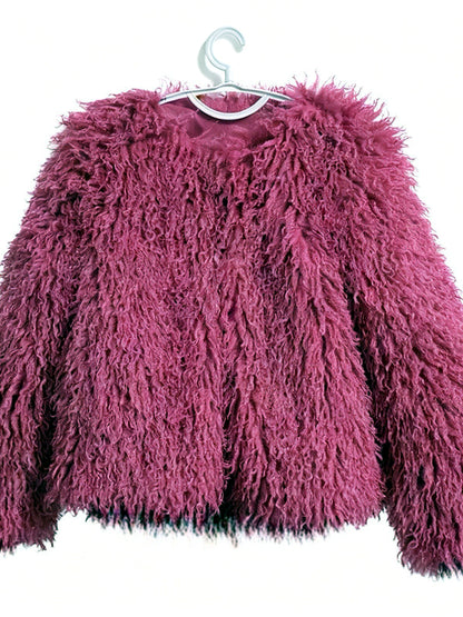 Crew-Neck Long-Sleeve Jacket in Rose Red - product view