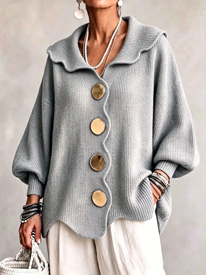 Women's V-Neck Long-Sleeve Top in Gray - product view