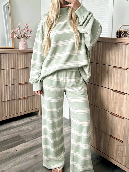 Women's Striped Printed Two-Piece Set in Green - product view
