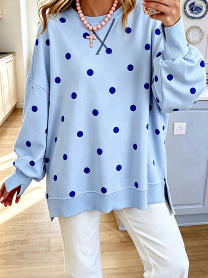 Women's Colorblock Printed Pullover Relaxed-Fit Long-Sleeve Top in Blue - product view