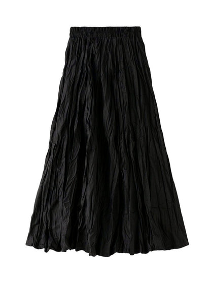 Women's Patchwork Stretch Midi Mid-Length Ruched Skirt in Black - product view