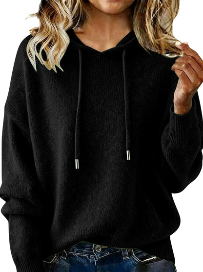 Women's Solid Color Long Sleeve Knit Sweater in Black - product view