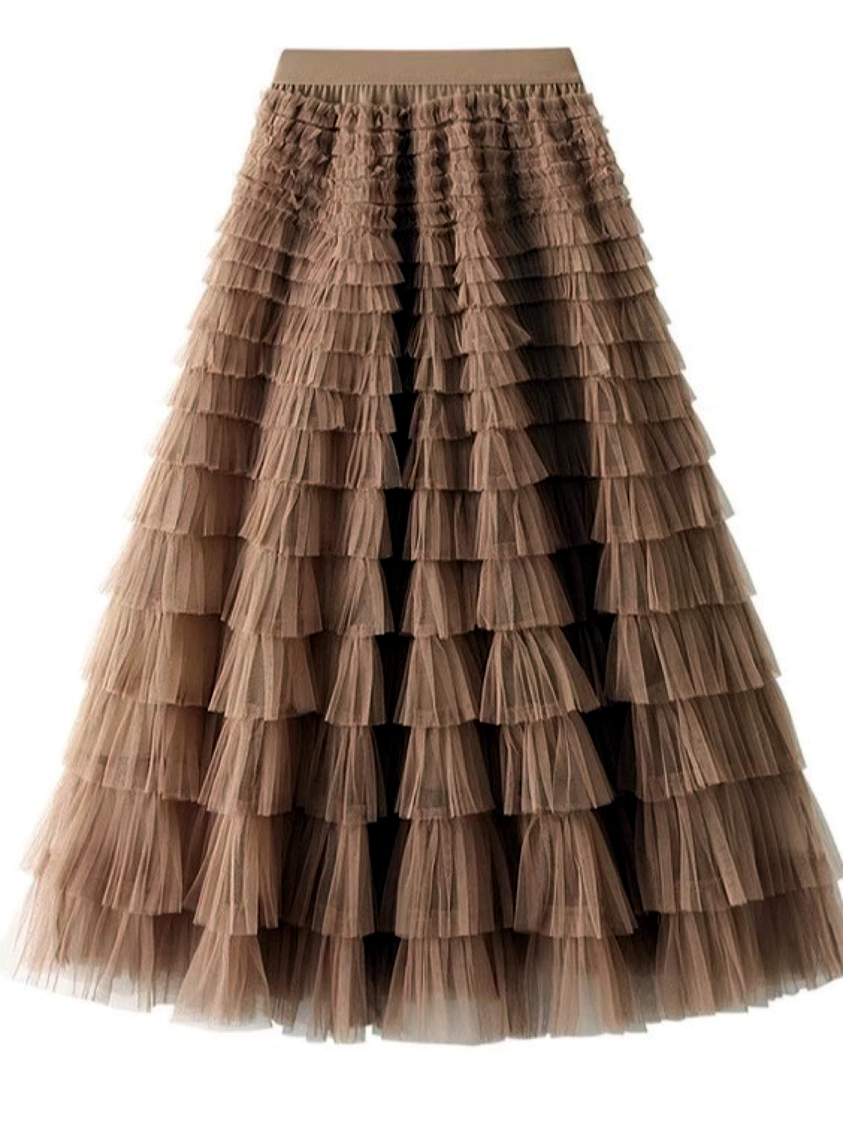 Women's Solid-Color Patchwork Longline Stretch Midi High-Waist Skirt in Khaki - product view