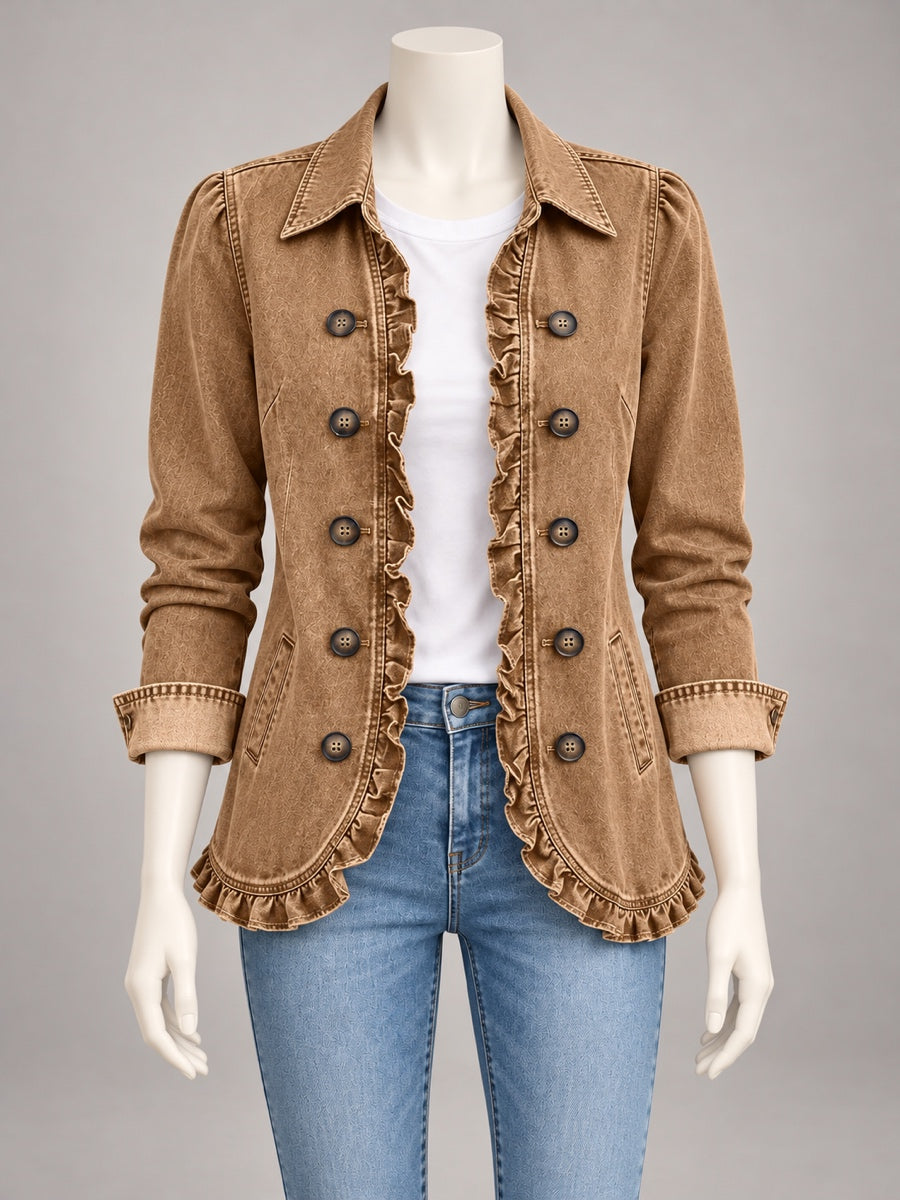 Women's Denim Point-Collar Button-Front Relaxed-Fit Cardigan