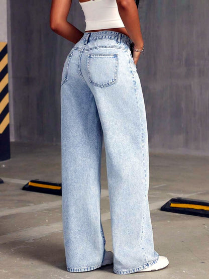 Women's Light Wash Wide Leg Jeans, Loose Full Length Denim Pants in Multiple Colors