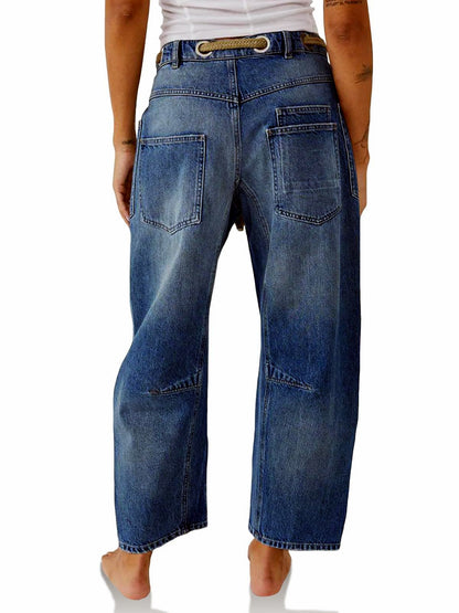 Women's Wide Leg Straight Jeans, Loose Denim Pants with Patchwork and Splatter Print Options