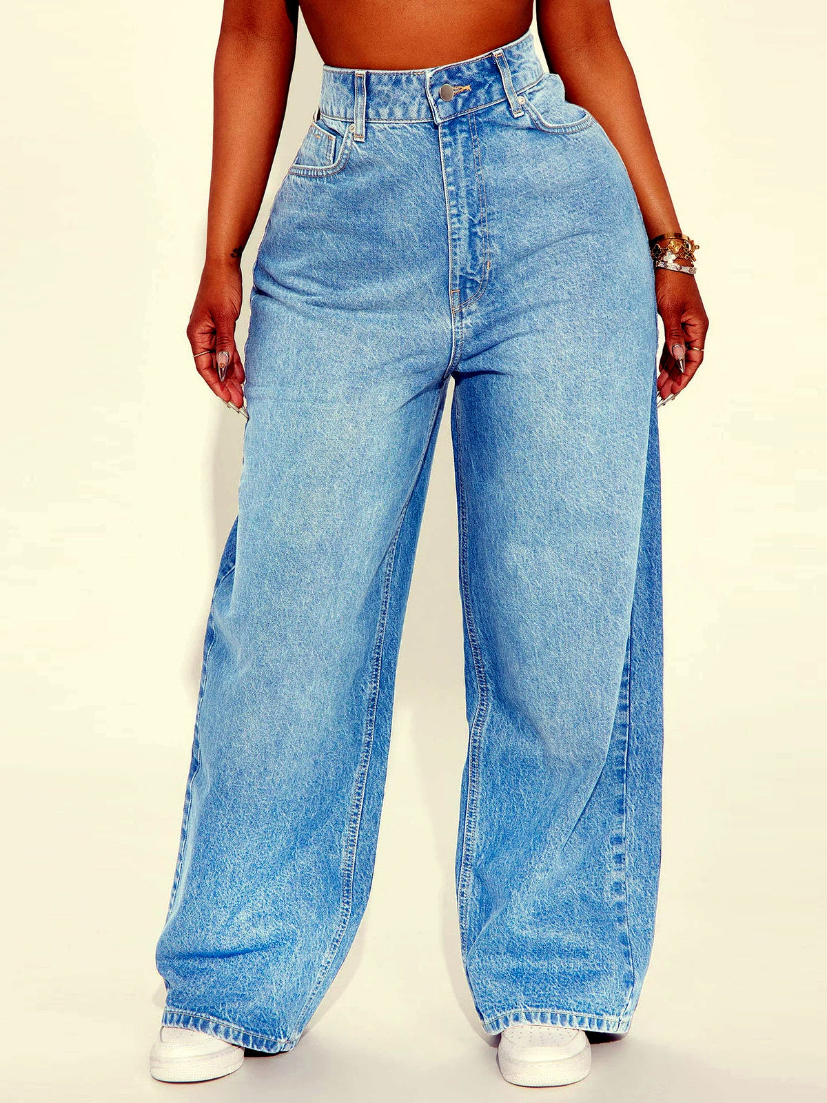 Women's Denim Relaxed-Fit High-Waist Wide-Leg Pocket Streetwear Jeans - product detail view 1