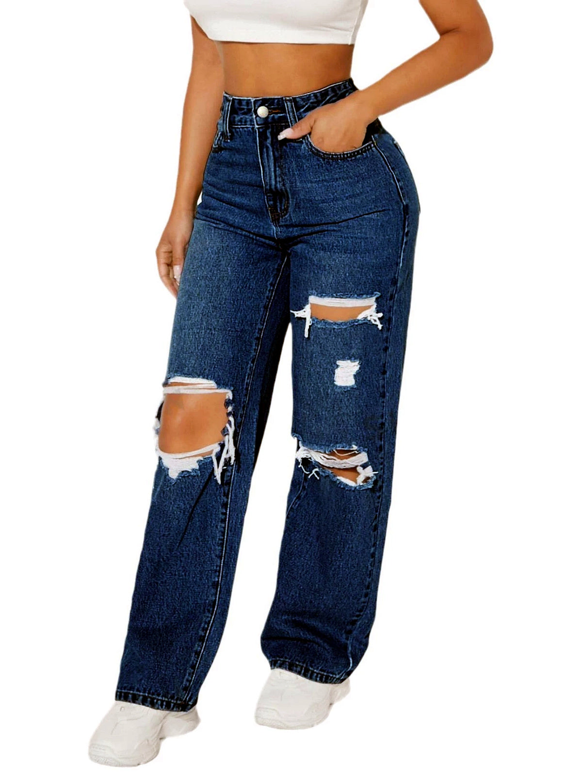 Denim Relaxed-Fit High-Waist Straight-Leg Pocket Streetwear Jeans - product detail view 1