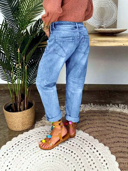 Women's Washed Denim Straight-Leg Jeans - product detail view 3
