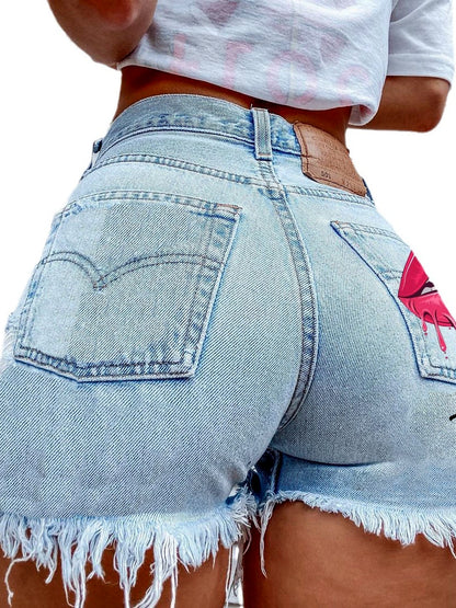 Women's Denim Printed Distressed Relaxed-Fit High-Waist Straight-Leg Shorts - product detail view 2