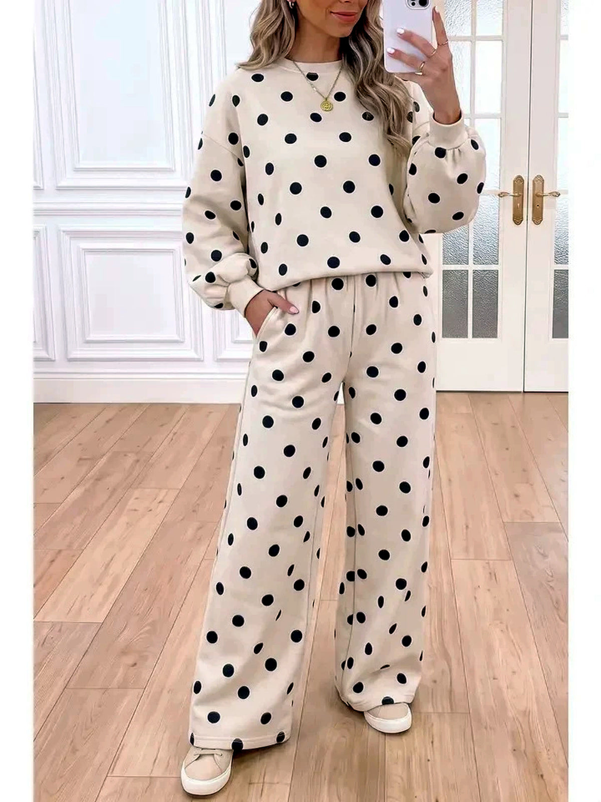 Women's Polka-Dot Wide-Leg Top & Pants Set - product detail view 1
