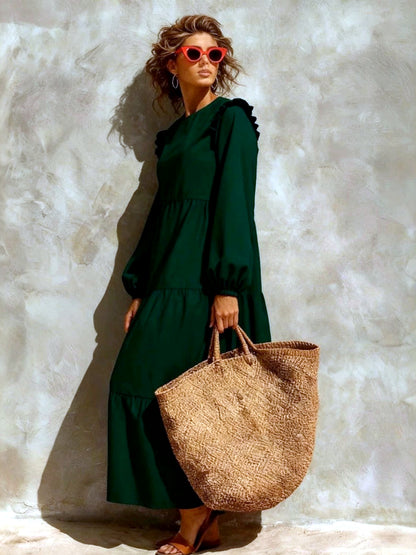 Solid-Color Crew-Neck Relaxed-Fit Long-Sleeve Dress - product detail view 1