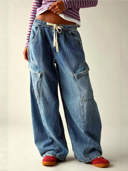 Women's Washed Straight Leg Jeans Mid Rise Loose Denim Pants - product detail view 1
