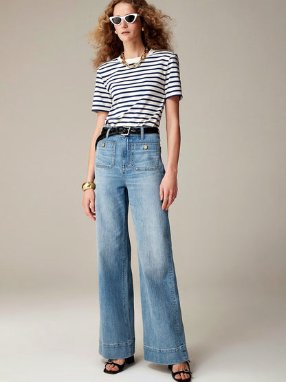 Women's Denim High-Waist Wide-Leg Washed Straight-Leg Flared Relaxed-Fit Jeans - product detail view 1