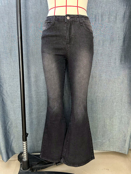 Women's Washed Denim Distressed Slim-Fit Straight-Leg Flared Jeans - product detail view 3