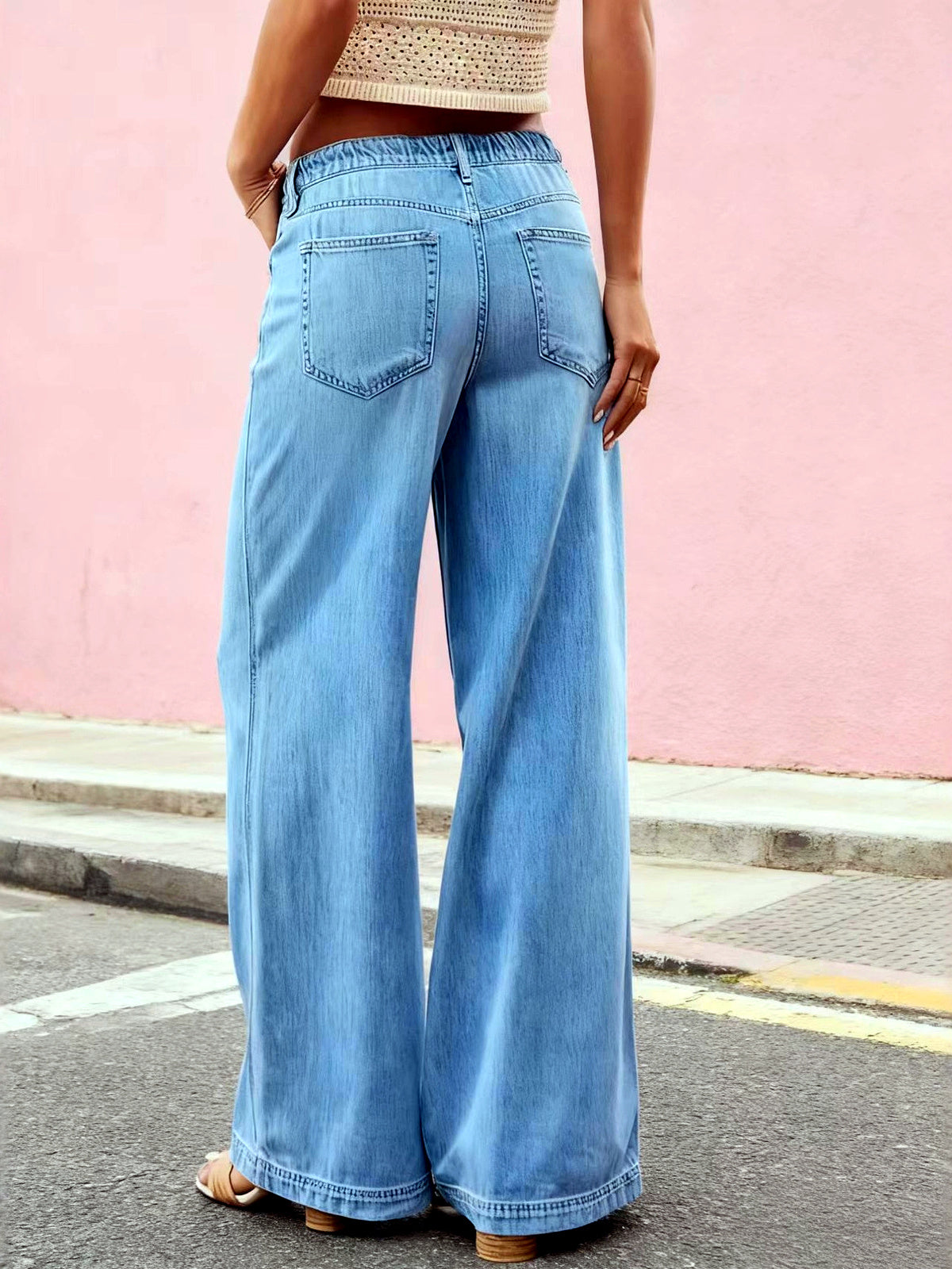 Women's Denim Relaxed-Fit Wide-Leg Straight-Leg Flared Belted Jeans - product detail view 1