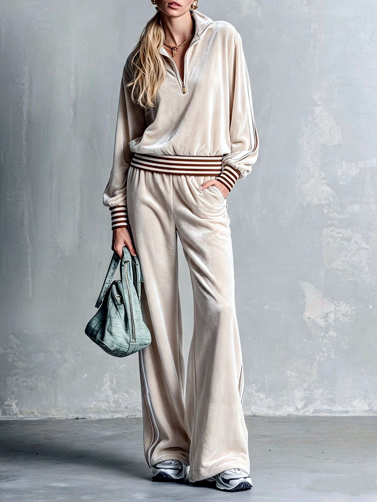 Striped Wide-Leg Top & Pants Set in Apricot - product view