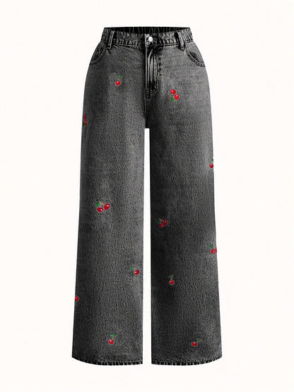 Women's Elastic Waist Drawstring Straight Leg Pants Casual Vacation Vintage-Inspired Denim Washed Wide-Leg Trousers - product