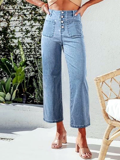 Women's Denim High-Waist Wide-Leg Jeans in Light Blue - product view