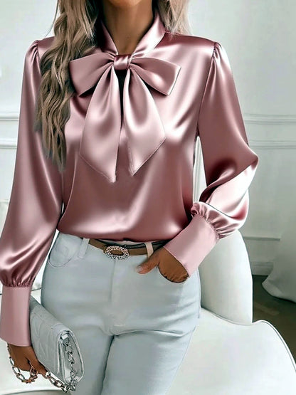 Women's Butterfly-Pattern Patchwork Long-Sleeve Shirt in Pink - product view