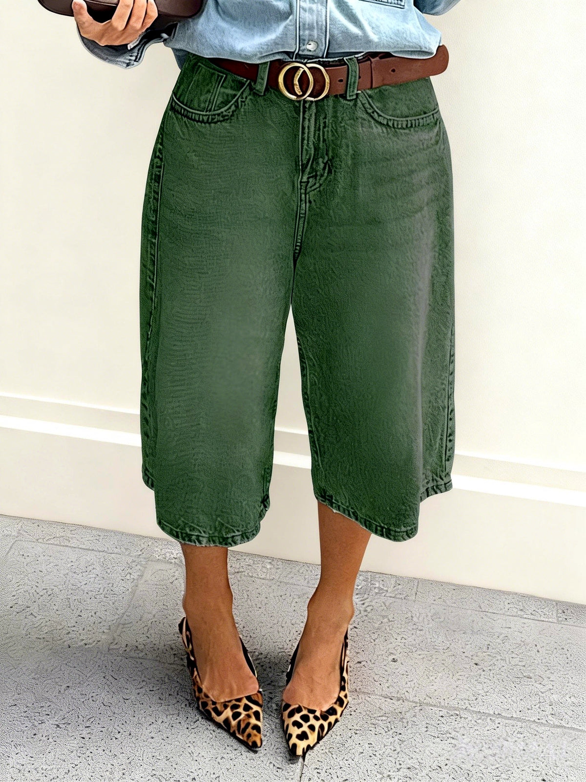 Women's Denim Solid-Color Stretch Relaxed-Fit Mid-Rise Wide-Leg Jeans - product detail view 1