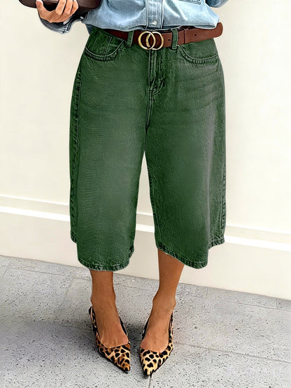 Women's Denim Solid-Color Stretch Relaxed-Fit Mid-Rise Wide-Leg Jeans - product detail view 1