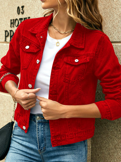 Lapel Collar Slim Fit Long Sleeve Jacket for Everyday Smart-Casual Wear in Red - product view