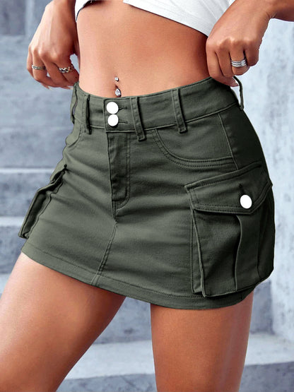 Women's Washed Solid-Color Slim-Fit Straight-Leg Office Streetwear Skirt in Green - product view