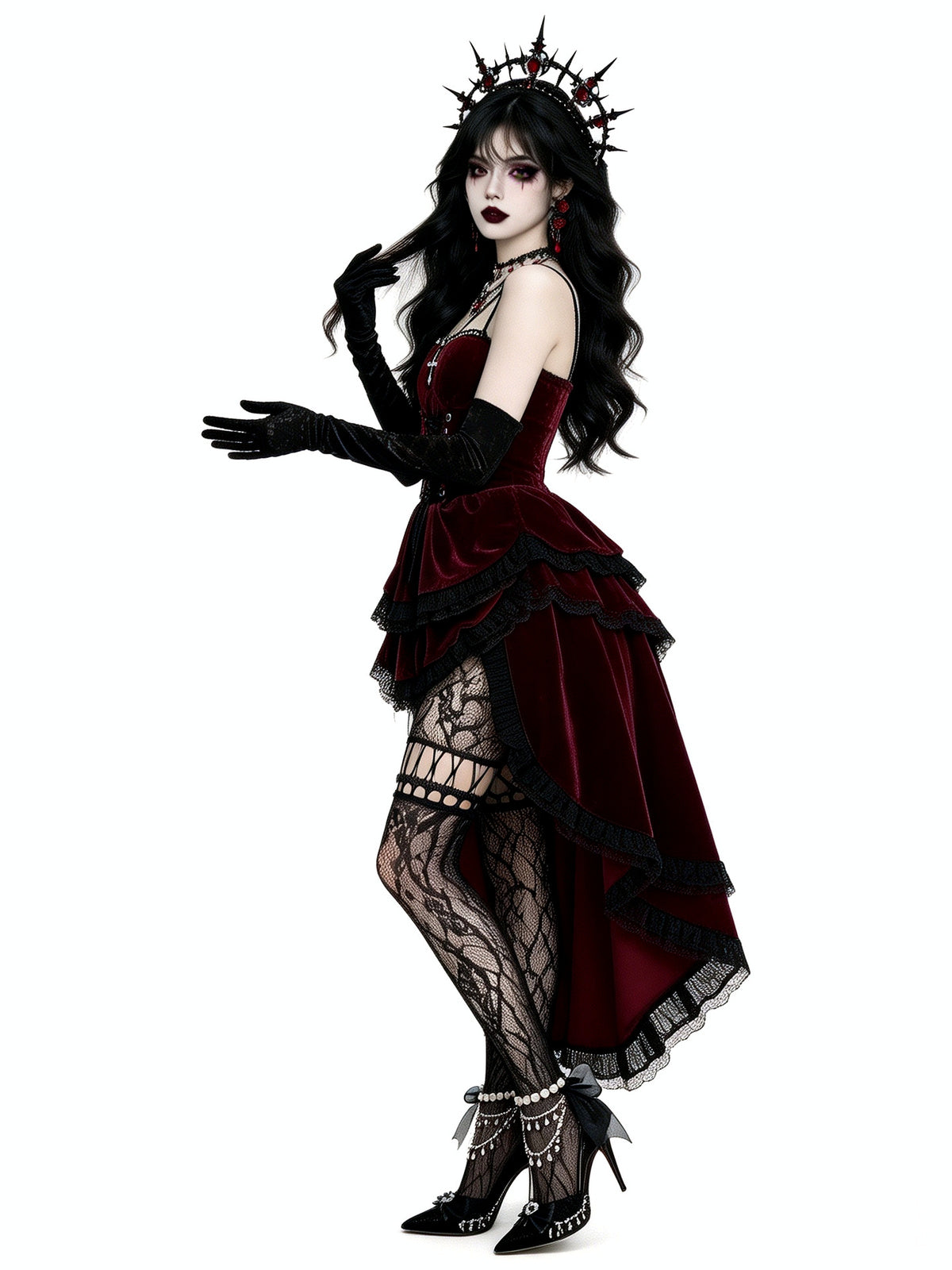 Women's Halloween Vampire-Inspired Velvet Costume - product detail view 3