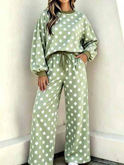 Women's Printed Relaxed-Fit High-Waist Top & Pants Set in Light Green - product view