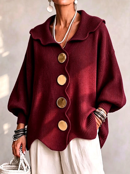 Women's V-Neck Long-Sleeve Top in Red - product view