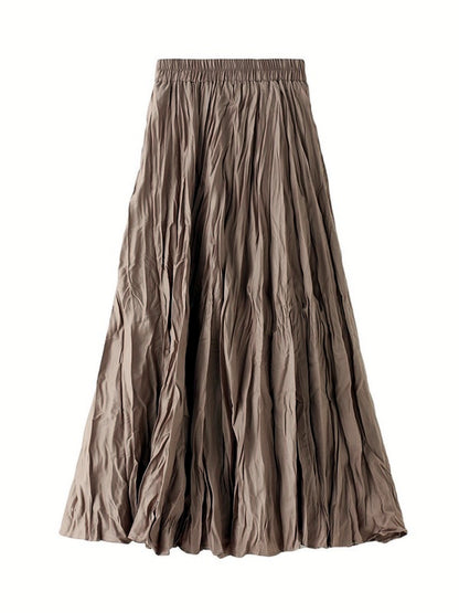 Women's Patchwork Stretch Midi Mid-Length Ruched Skirt in Khaki - product view