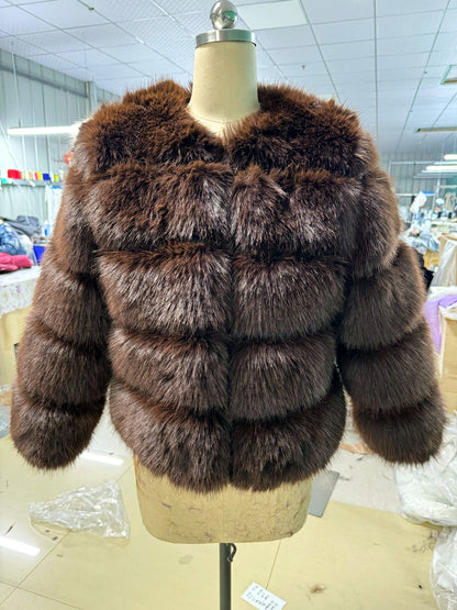 Women's Jacquard Patchwork Long-Sleeve Jacket in Coffee Brown - product view