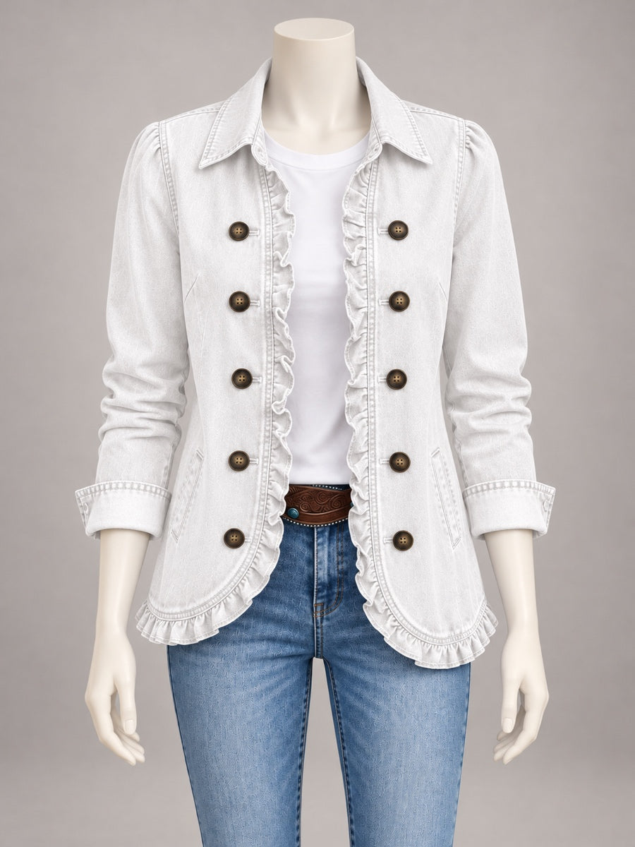 Women's Denim Point-Collar Button-Front Relaxed-Fit Cardigan