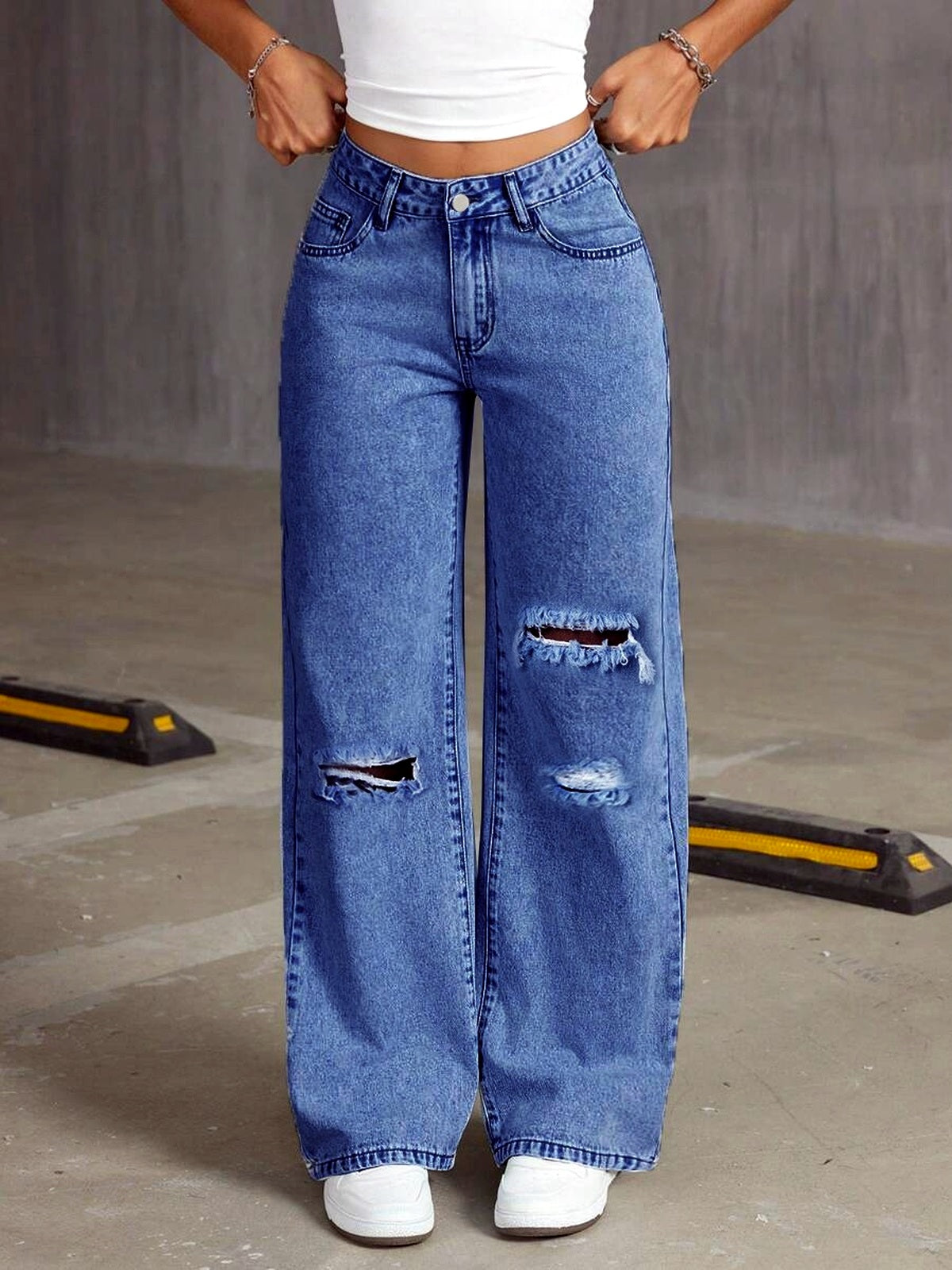 Women's Light Wash Wide Leg Jeans, Loose Full Length Denim Pants in Multiple Colors